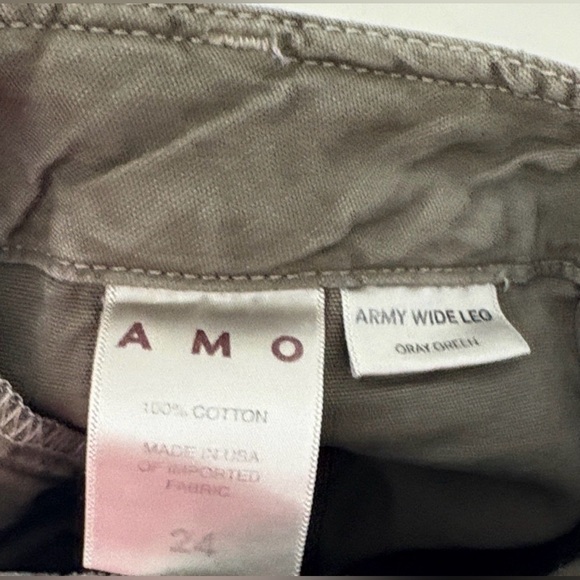 AMO Army Wide Leg Olive Green Gray Cropped Pants Size 24 - Picture 4 of 8